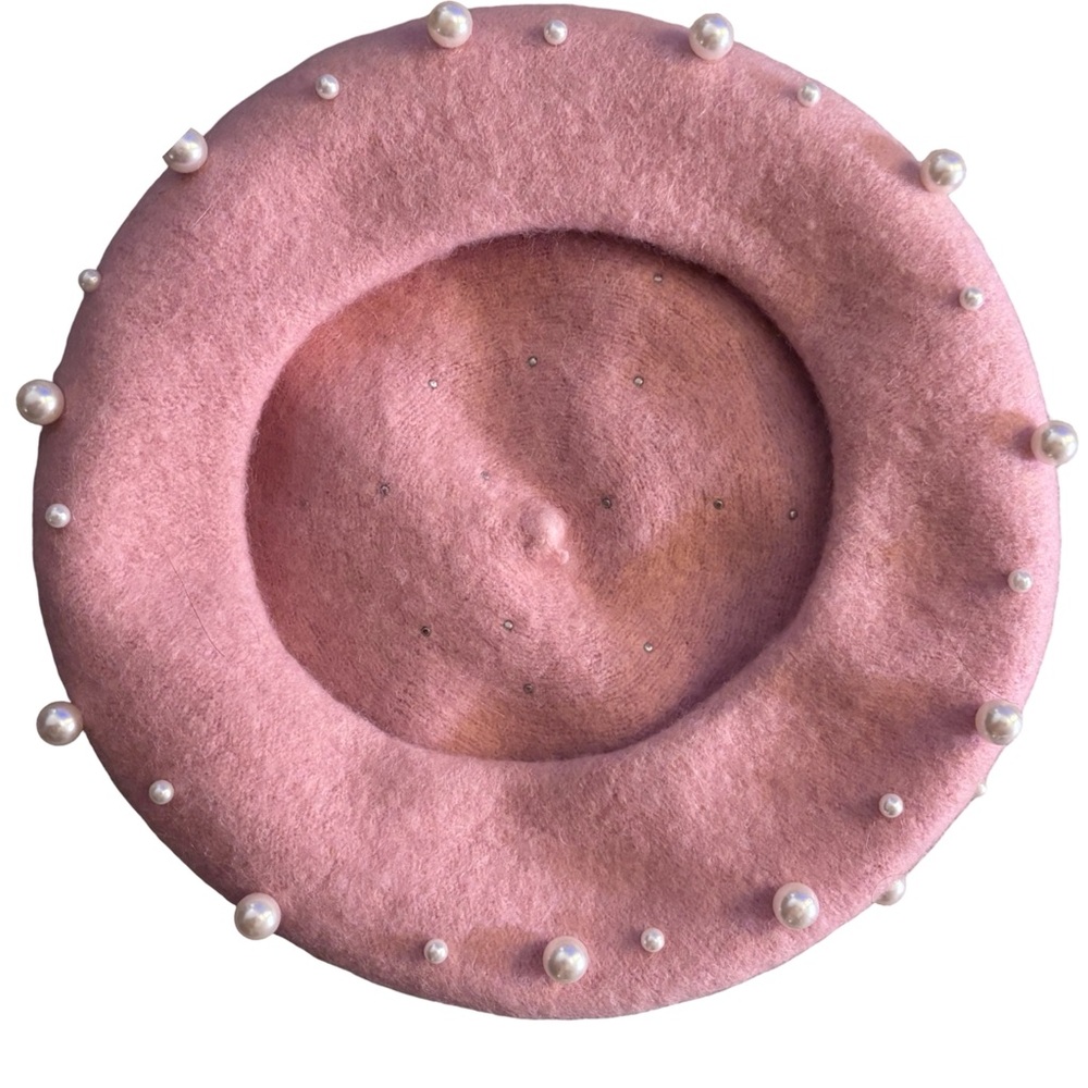 🍒NEW Pink & Pearled Wool Beret - Picture 5 of 5